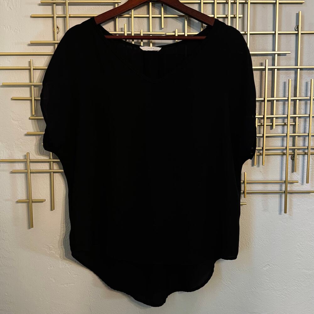 Lush Black Layered Chiffon High Low Blouse Size Large Flowy Top